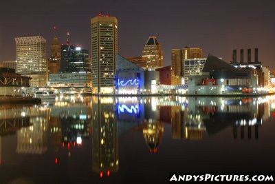 Downtown Baltimore and the Inner Harbor at night