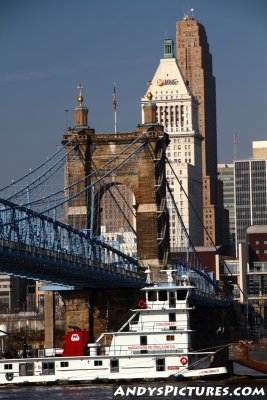 Downtown Cincinnati & the Roebling Suspension Bridge 