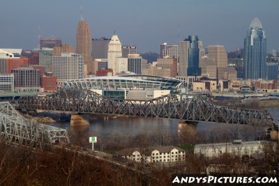 Downtown Cincinnati & Paul Brown Stadium from Devou Park
