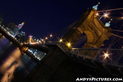 Downtown Cincinnati and the Roebling Suspension Bridge at Night
