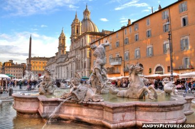 Fountain of Neptune with the Church of Sant'Agnese - Piazza Navona