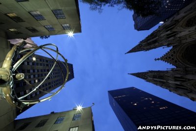 Atlas Sculpture and St. Patrick's Church