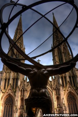 Atlas Sculpture and St. Patrick's Church