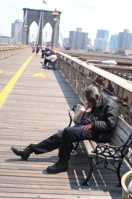 Homeless guy on the Brooklyn Bridge