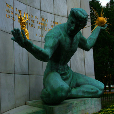 Spirit of Detroit statue outside of the City - County Building in Downtown Detroit