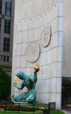 Spirit of Detroit statue outside of the City - County Building in Downtown Detroit