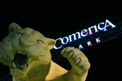 Tiger statue in front of Comerica Park in Detroit, Michigan