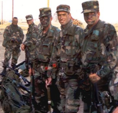 John (2nd from right) with Best Man Mark on far right during Reserve maneuvers in CA