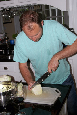 Dan cuts the cabbage