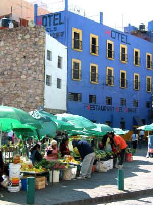 street vendors, blue hotel