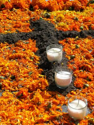 dirt cross & marigold petals