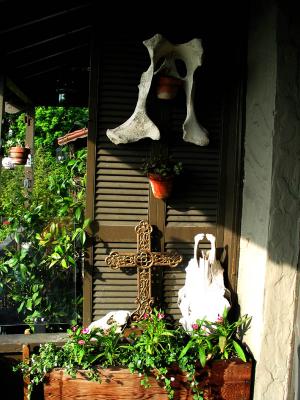bones, flowers, cross