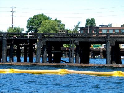 fire damaged NOAA dock