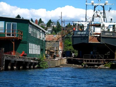 green and boats