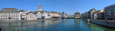 Panorama of Zurich - River Limmat looking downstreams