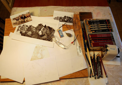 In my studio! Draft horse Team - I'm finally making some headway