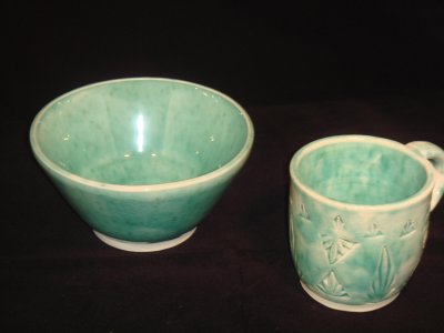 Porcelian Bowl, stoneware mug..same glaze!