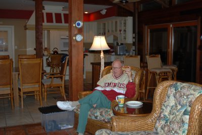 Dad (Ned) enjoying coffee early Saturday morning before the rest of the crew wakes up