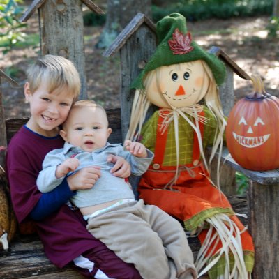 Brooks and Brady with a scarecrow
