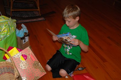 Brooks reading his birthday cards