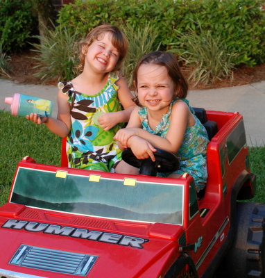 Addy and Avery in the Hummer