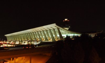 The Dulles Main Terminal at night