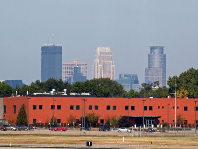 Part of the city skyline from Minneapolis airport