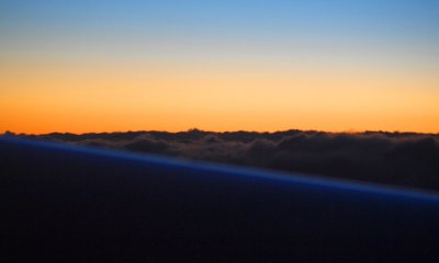 Sunset begins over the wing