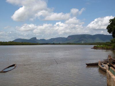 The mountains in the distance