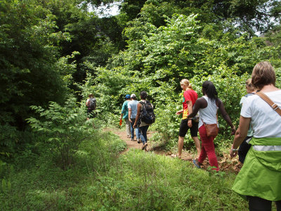 Heading down the trail