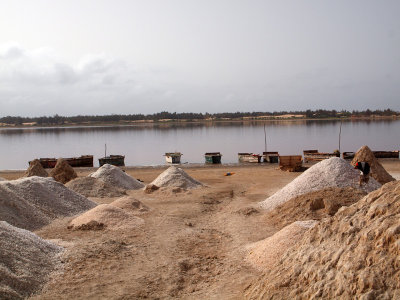Salt piles beside the lake