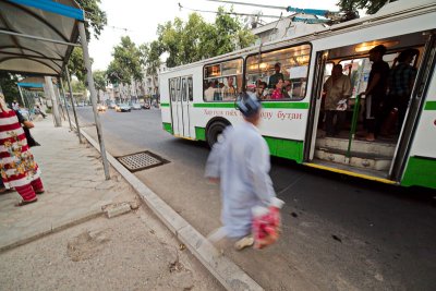 Entering bus - Dushanbe