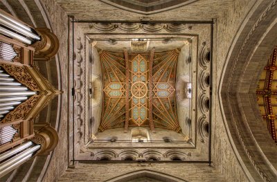 Cathedral ceiling beneath tower