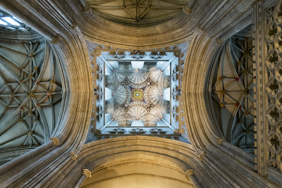 Looking up at the Bell Harry Tower