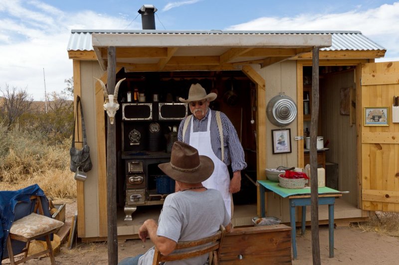 Dave Harkness and Bill, living history cooking demonstration, Ft Selden State Monument