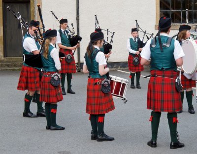 Pipe bands from throughout the Hebrides performing in Portree, Isle of Skye