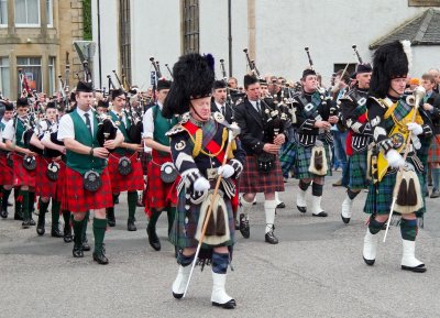 Pipe bands from throughout the Hebrides performing in Portree, Isle of Skye