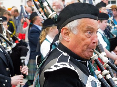 Pipe bands from throughout the Hebrides performing in Portree, Isle of Skye