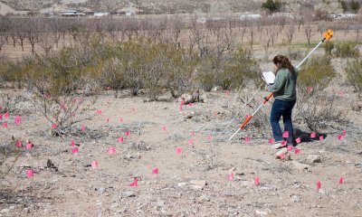 Briana Bianco in a sea of markers indicating the location of artifacts