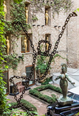 Looking through a second floor window to the courtyard