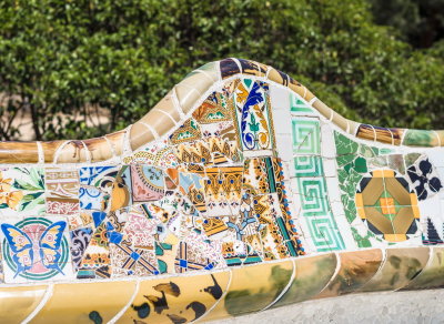 Park Guell - the undulating bench of mosaics designed by Josep Jujol