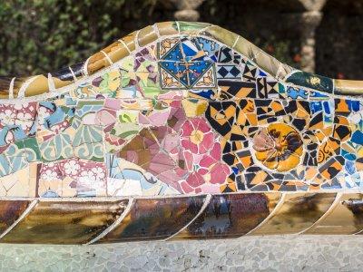 Park Guell - the undulating bench of mosaics designed by Josep Jujol
