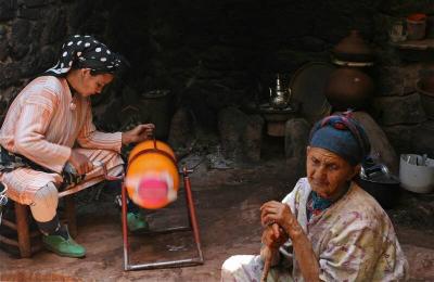 Berber village -- churning butter
