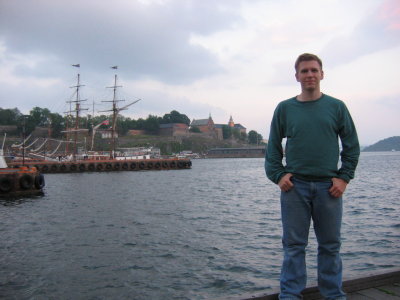 out on the boardwalk, the fortress in the background