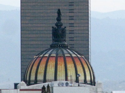 México City's Cathedral roof view of Palacio de Bellas Artes (Fine Arts Palace) dome