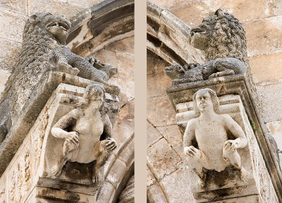There're no pigeons in Korčula, but watch out for Eve and Adam as you enter the Cathedral!