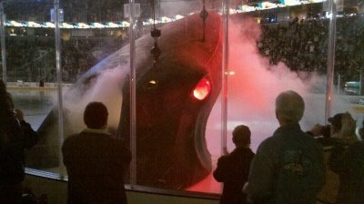 THE SHARK IS POSITIONED FOR THE SHARKS TO SKATE THROUGH