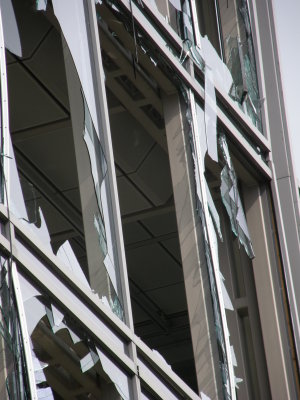 The damaged building of VG, Norways largest newspaper.