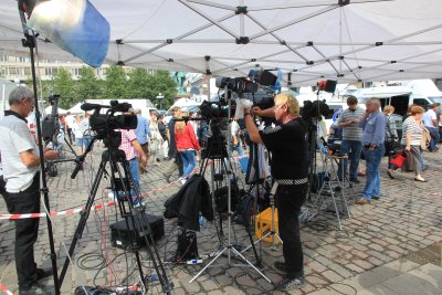 International media at Stortorget (Cathedral Square)