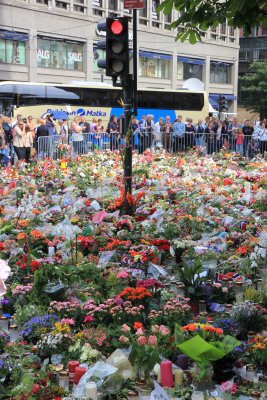 Stop the violence!  The sea of flowers at Stortorget (Cathedral Square)